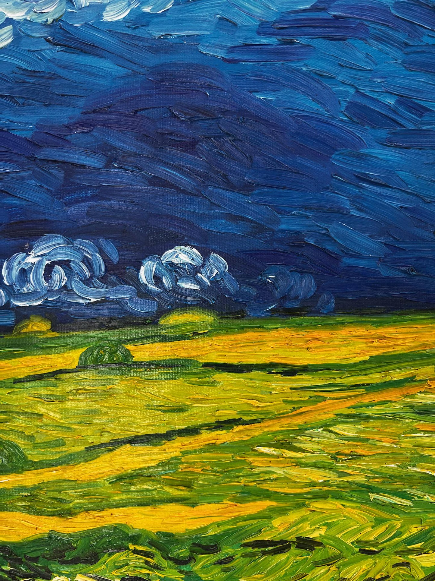 Pintura al óleo postimpresionista de Van Gogh Campo de trigo bajo cielos amenazantes: pintura al óleo pintada a mano
