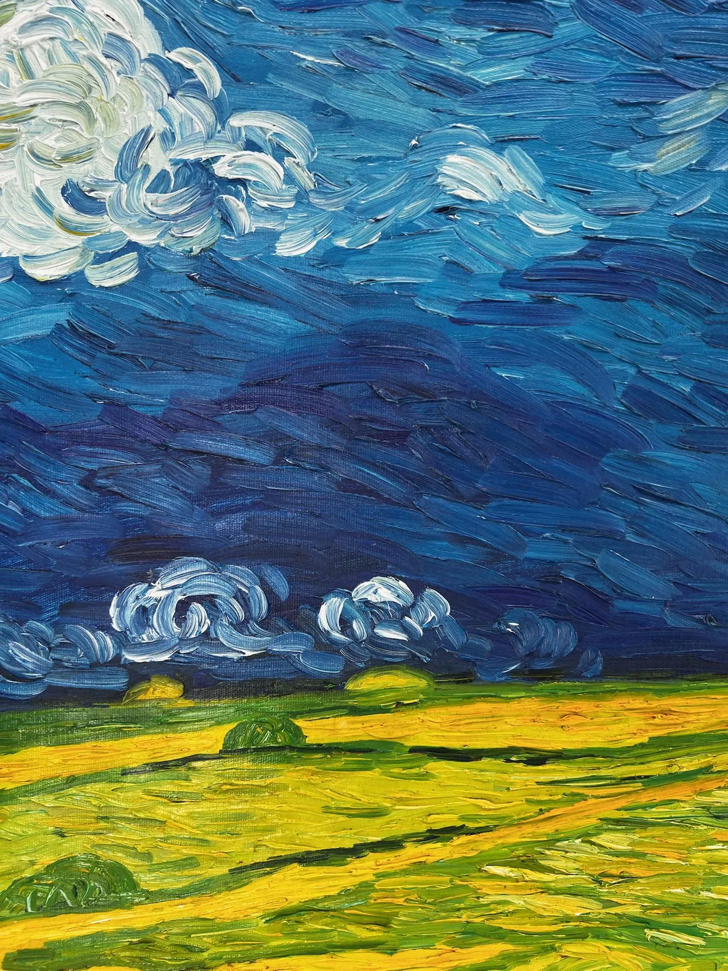 Pintura al óleo postimpresionista de Van Gogh Campo de trigo bajo cielos amenazantes: pintura al óleo pintada a mano
