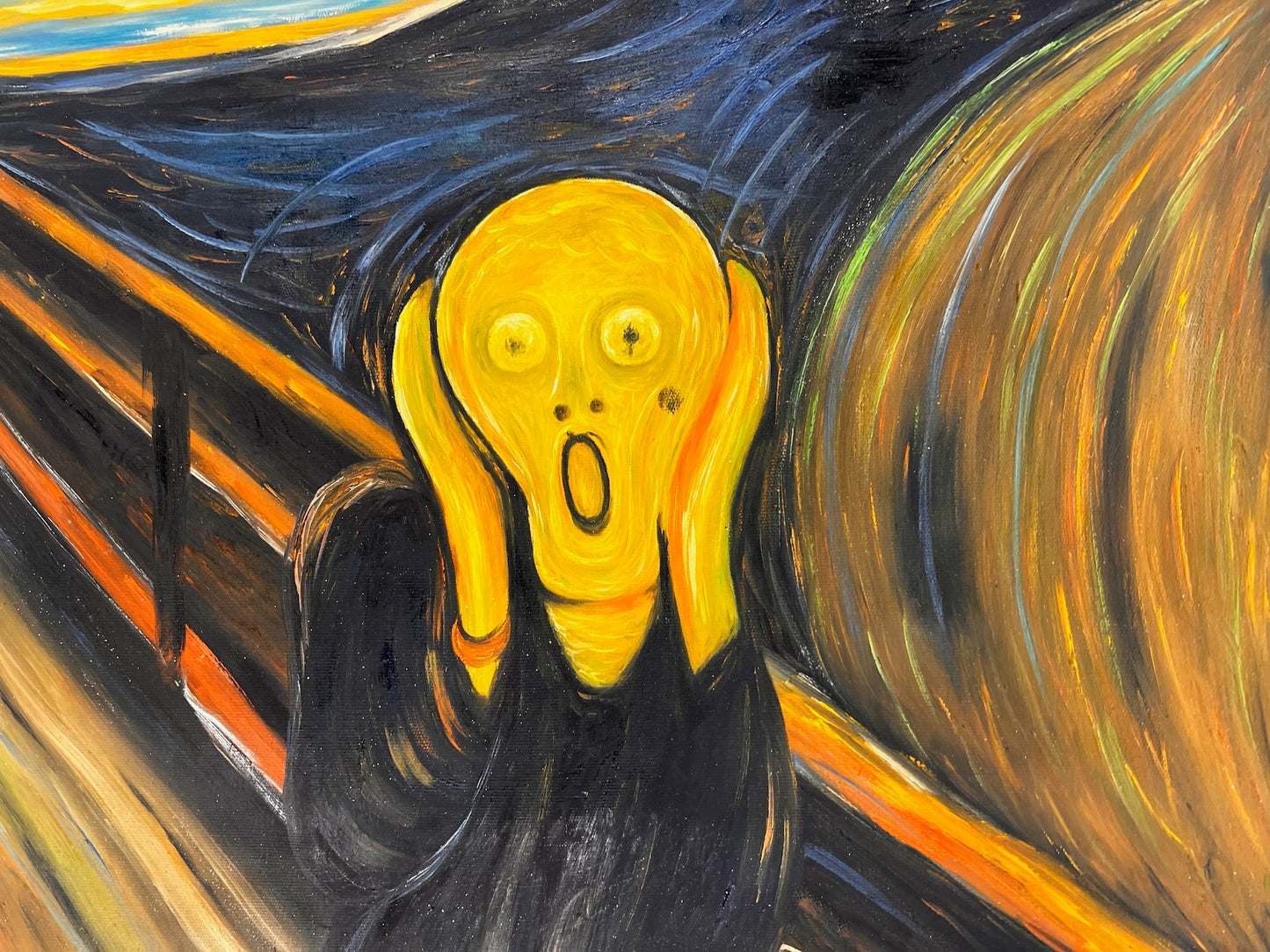 El Grito (de Edvard Munch) – Pintura al óleo expresionista pintada a mano sobre lienzo (entregada enrollada)