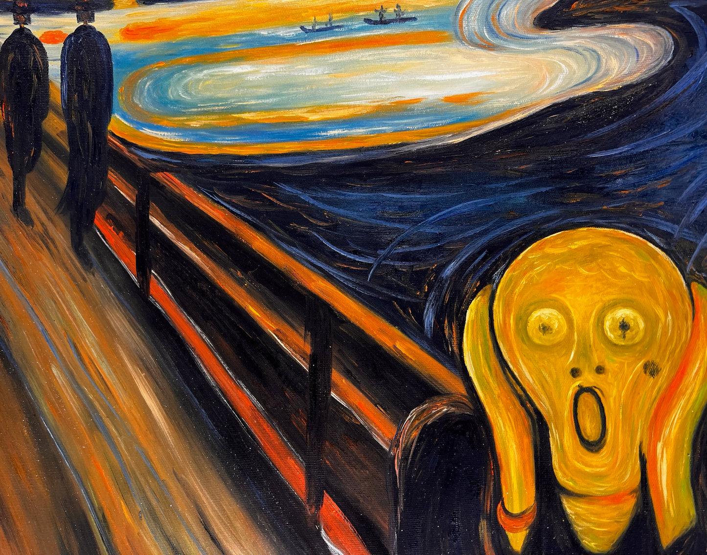 El Grito (de Edvard Munch) – Pintura al óleo expresionista pintada a mano sobre lienzo (entregada enrollada)