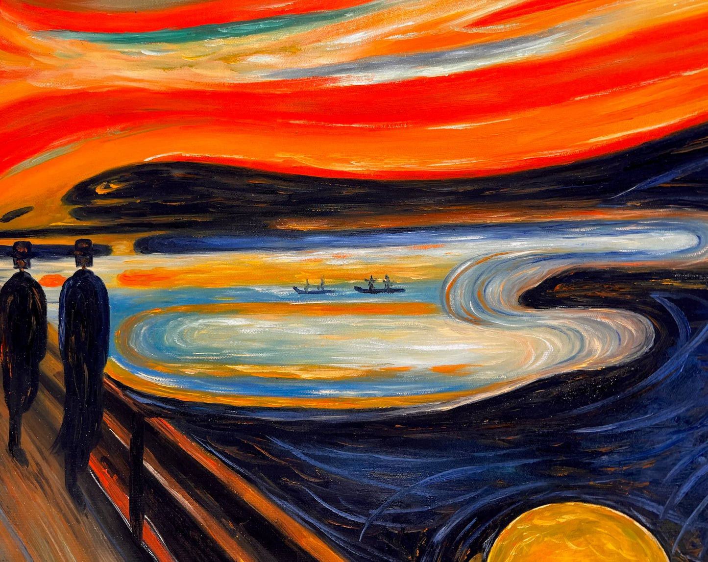 El Grito (de Edvard Munch) – Pintura al óleo expresionista pintada a mano sobre lienzo (entregada enrollada)