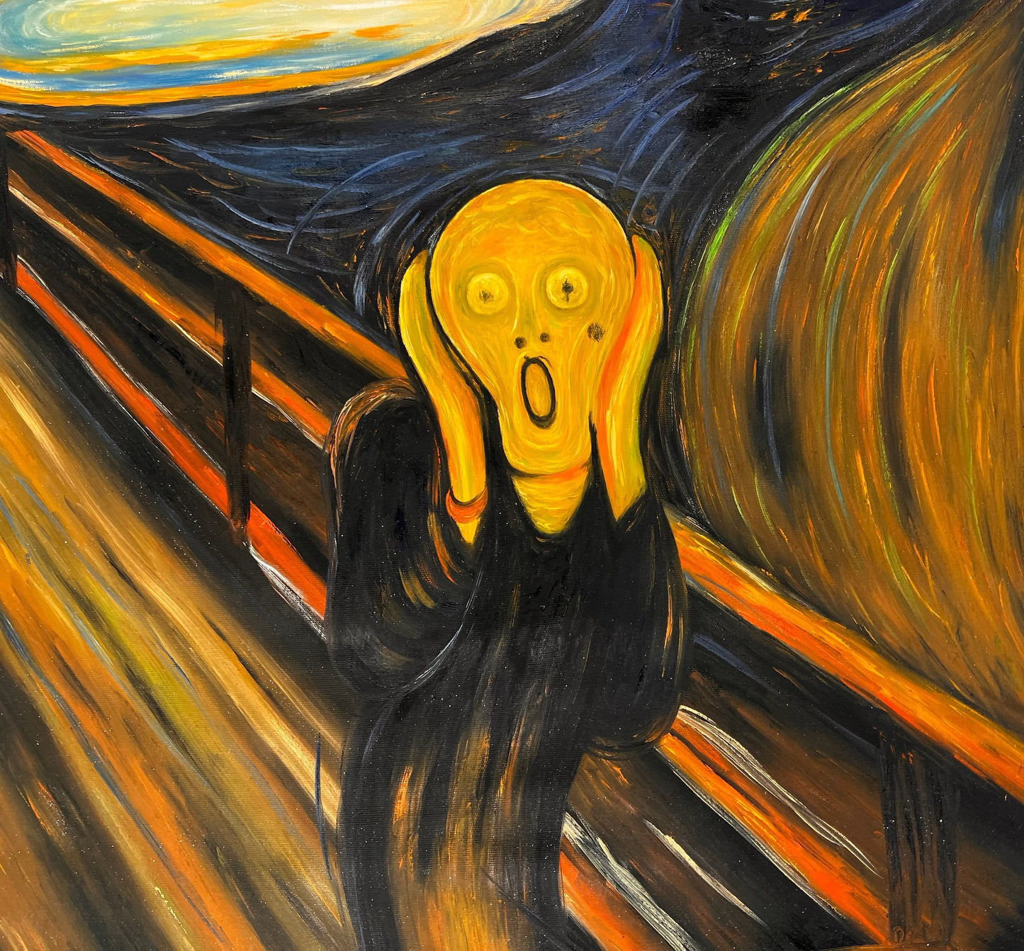 El Grito (de Edvard Munch) – Pintura al óleo expresionista pintada a mano sobre lienzo (entregada enrollada)