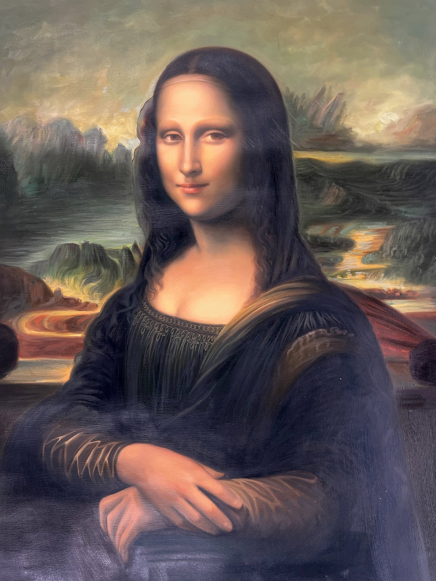 Mona Lisa – Pintura al óleo renacentista pintada a mano sobre lienzo (60 × 80 cm)