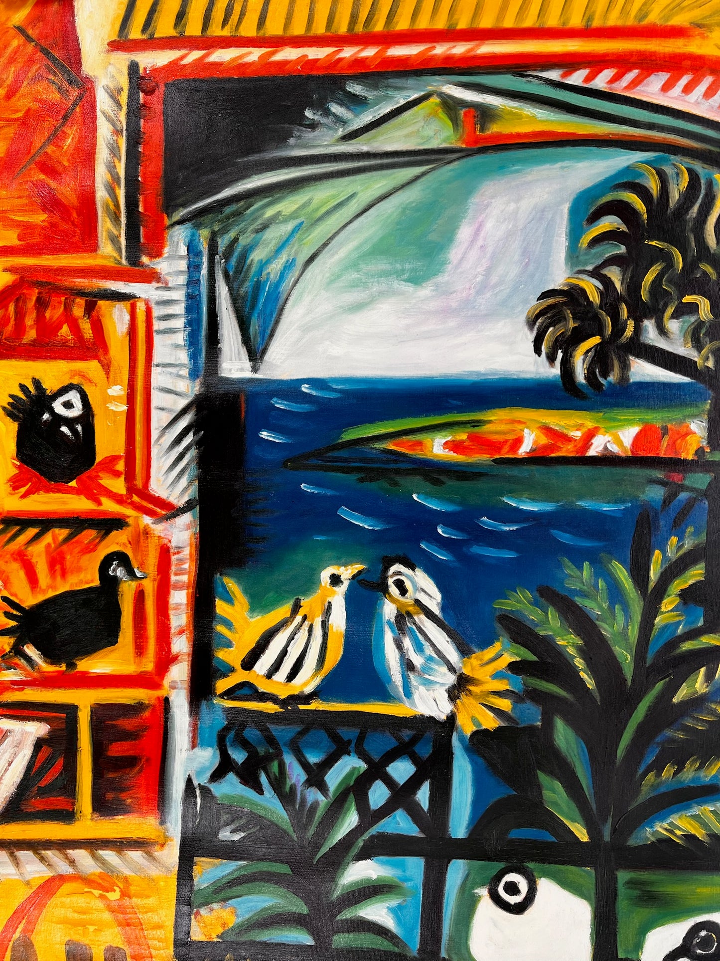 Côte d’Azur – Pintura al óleo cubista pintada a mano sobre lienzo (60 × 80 cm)