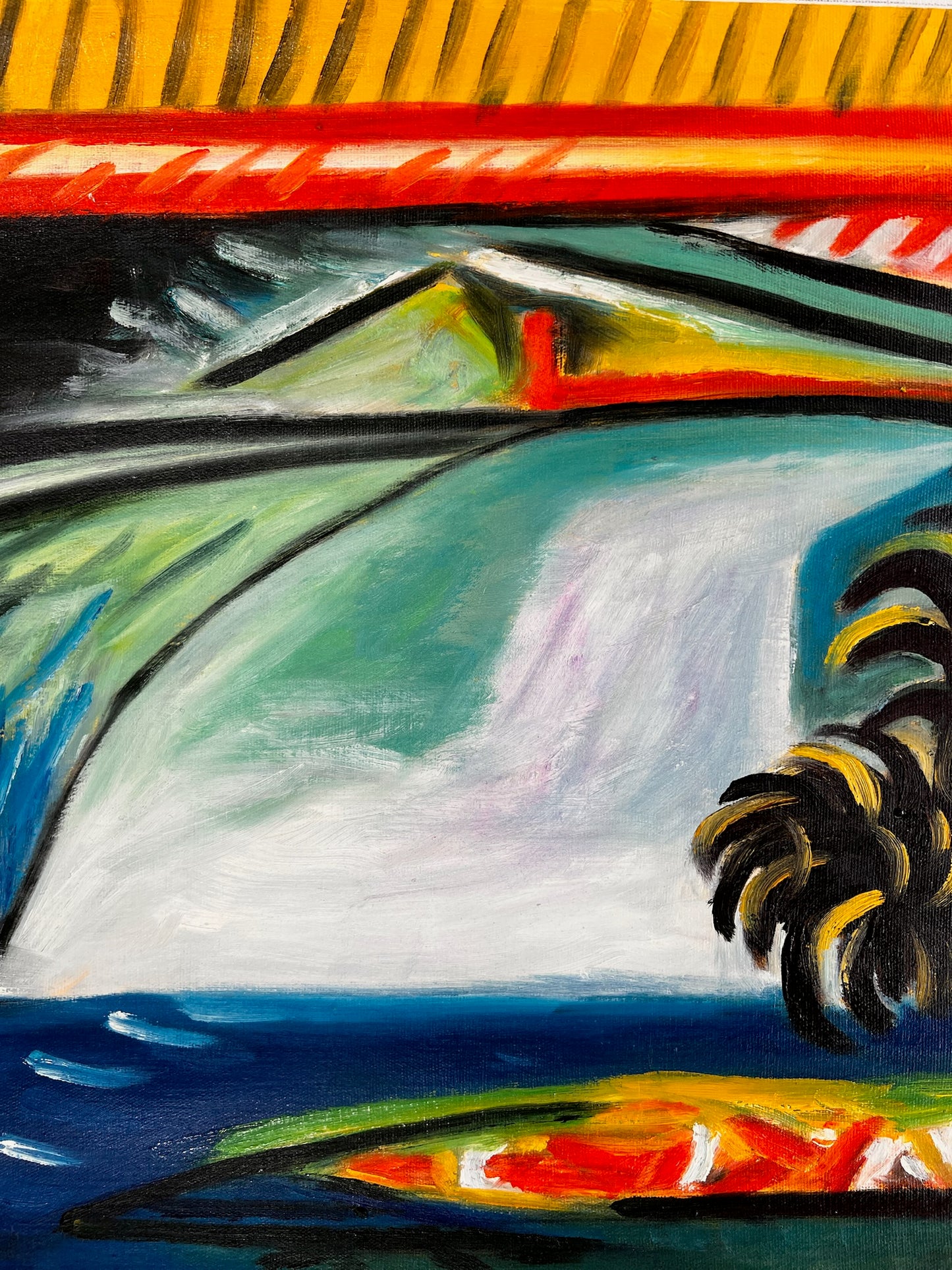 Côte d’Azur – Pintura al óleo cubista pintada a mano sobre lienzo (60 × 80 cm)