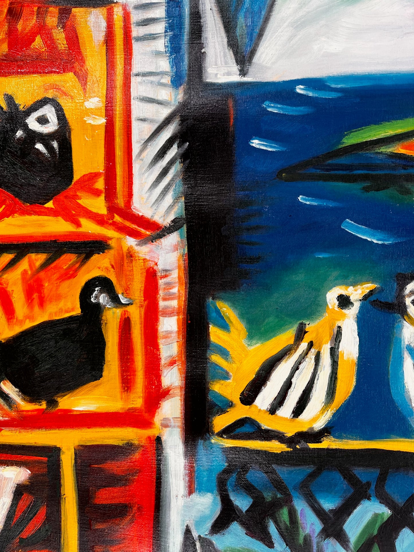 Côte d’Azur – Pintura al óleo cubista pintada a mano sobre lienzo (60 × 80 cm)