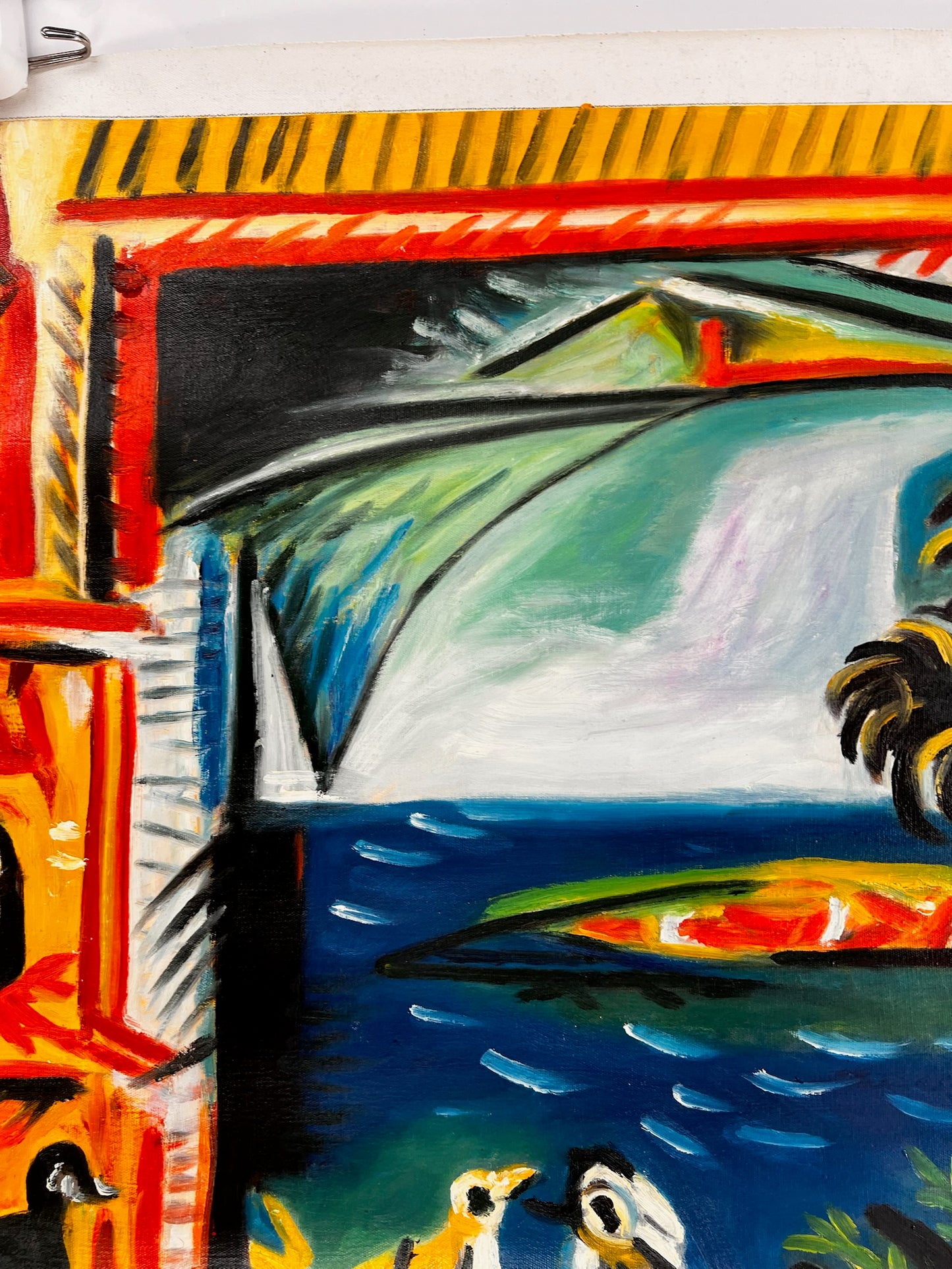 Côte d’Azur – Pintura al óleo cubista pintada a mano sobre lienzo (60 × 80 cm)