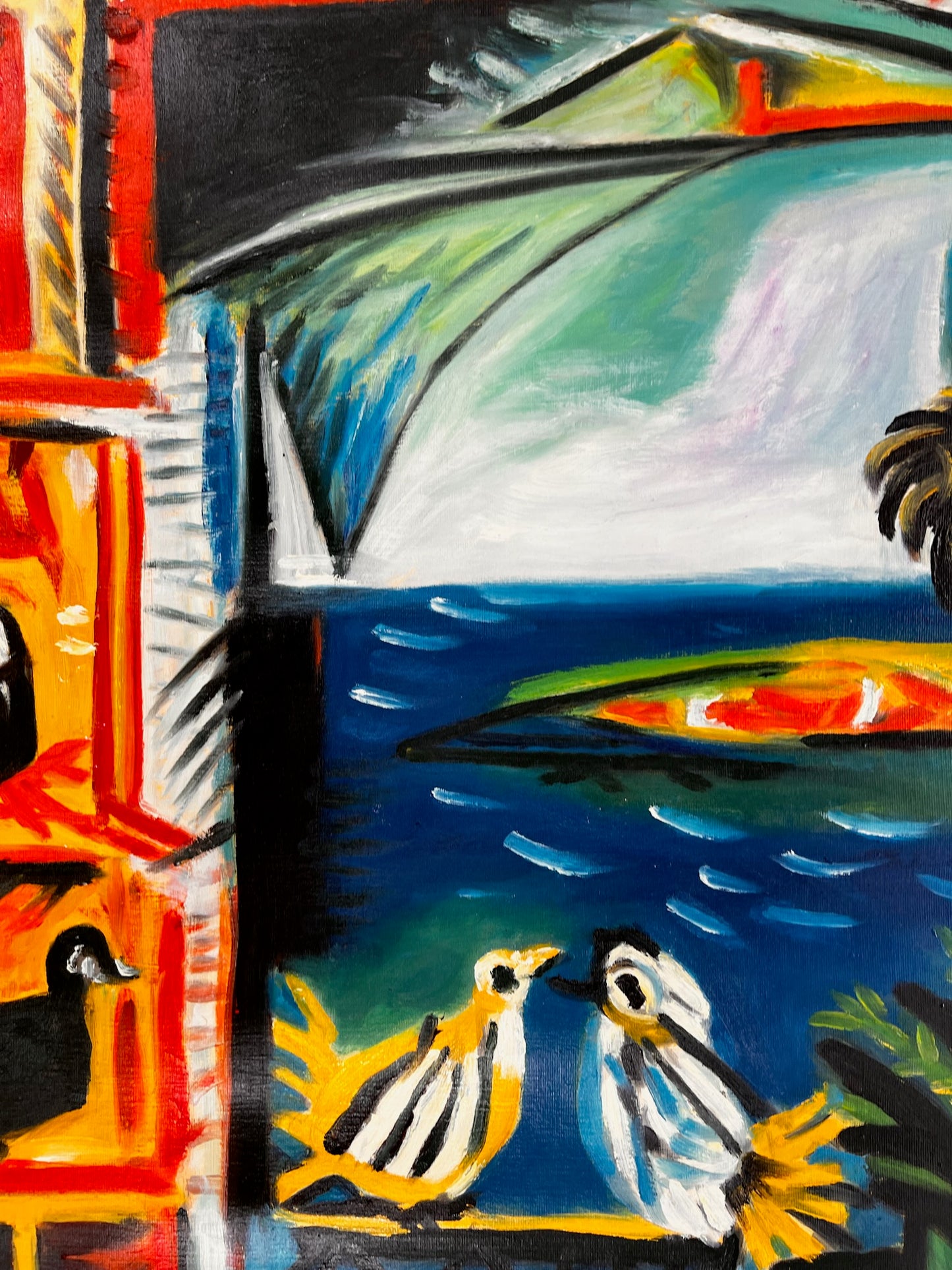 Côte d’Azur – Pintura al óleo cubista pintada a mano sobre lienzo (60 × 80 cm)
