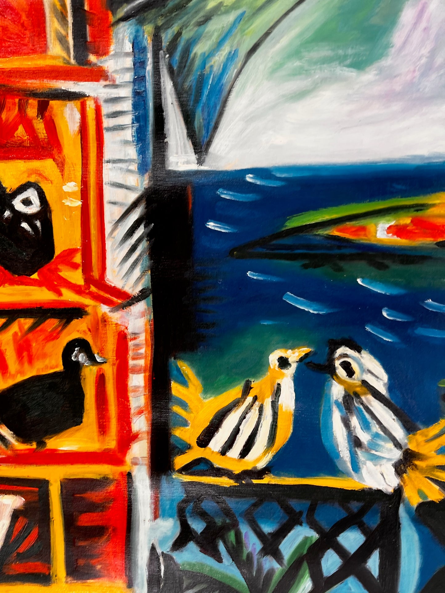 Côte d’Azur – Pintura al óleo cubista pintada a mano sobre lienzo (60 × 80 cm)