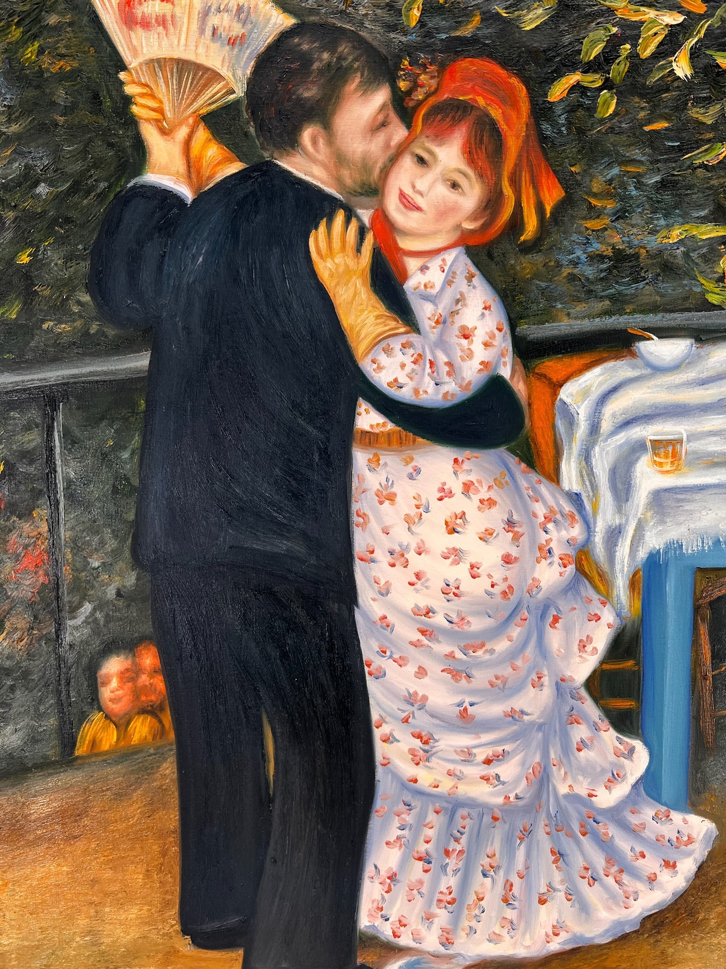 Danza en Bougival (según Pierre-Auguste Renoir) – Pintura al óleo impresionista pintada a mano sobre lienzo (60 × 80 cm, enmarcada)