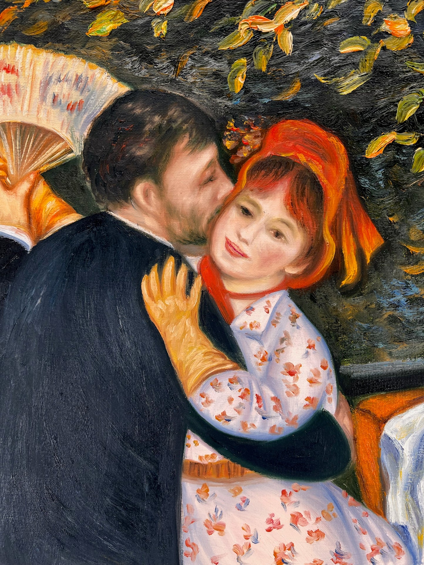 Danza en Bougival (según Pierre-Auguste Renoir) – Pintura al óleo impresionista pintada a mano sobre lienzo (60 × 80 cm, enmarcada)