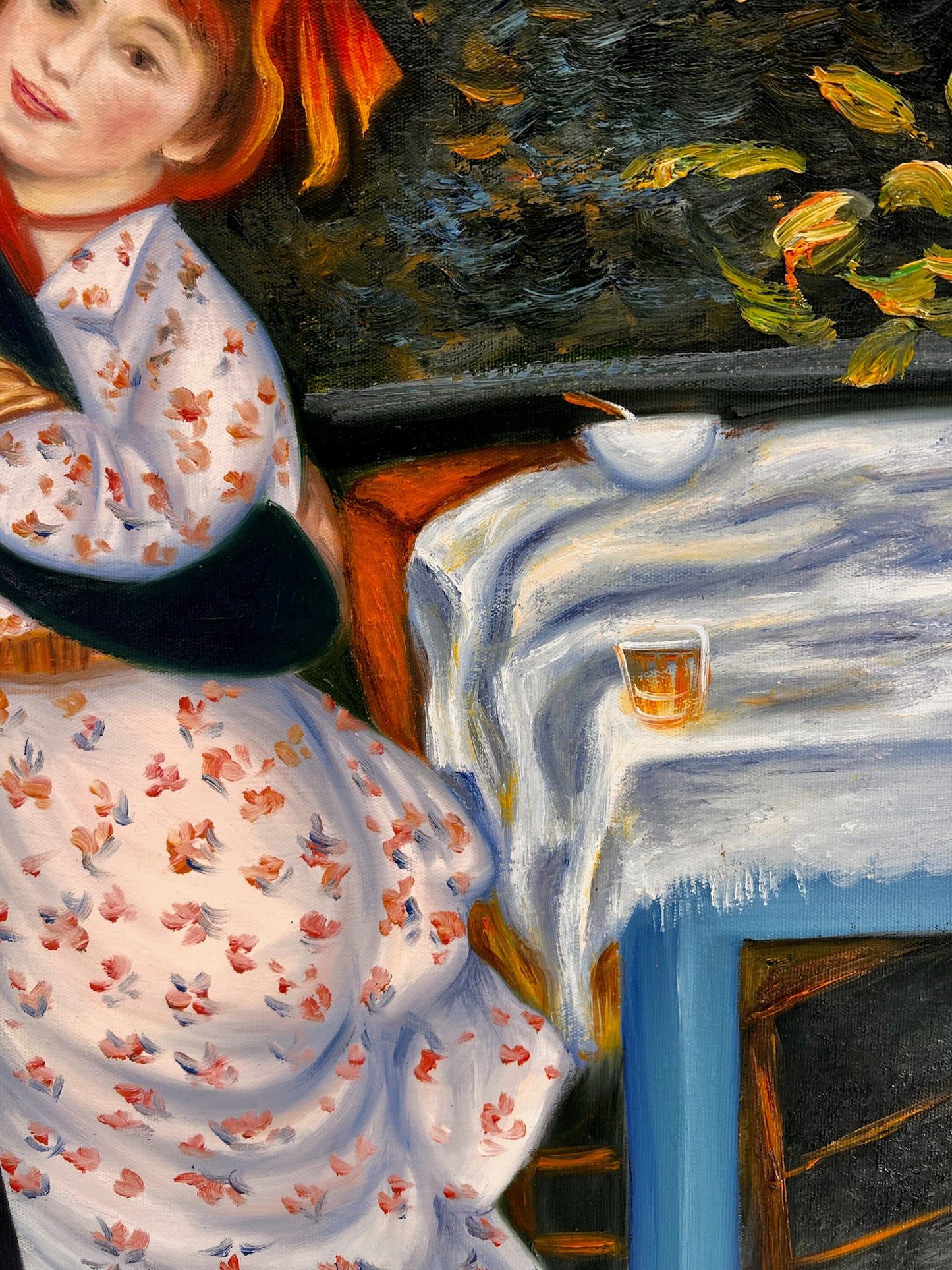 Danza en Bougival (según Pierre-Auguste Renoir) – Pintura al óleo impresionista pintada a mano sobre lienzo (60 × 80 cm, enmarcada)