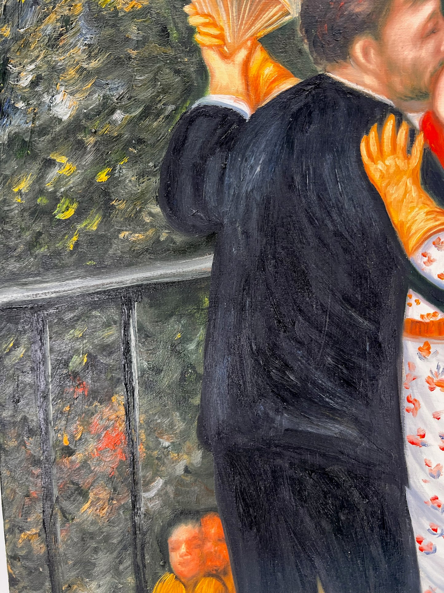 Danza en Bougival (según Pierre-Auguste Renoir) – Pintura al óleo impresionista pintada a mano sobre lienzo (60 × 80 cm, enmarcada)