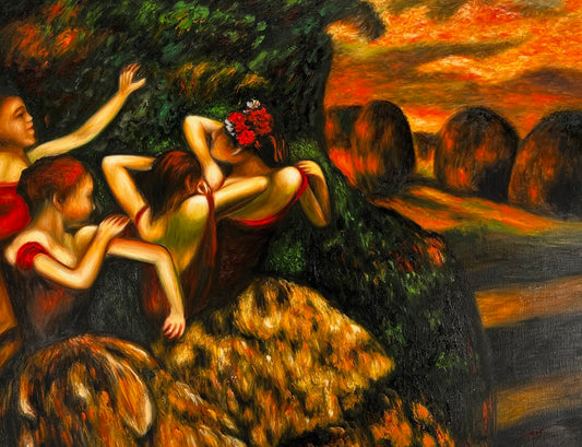 Los Bailarines a la Luz del Sol – Pintura al Óleo Impresionista Pintada a Mano en Lienzo (60 × 80 cm)