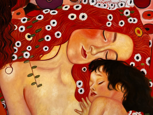 Mutter und Kind – Pintura al óleo simbolista pintada a mano sobre lienzo (60 × 80 cm)