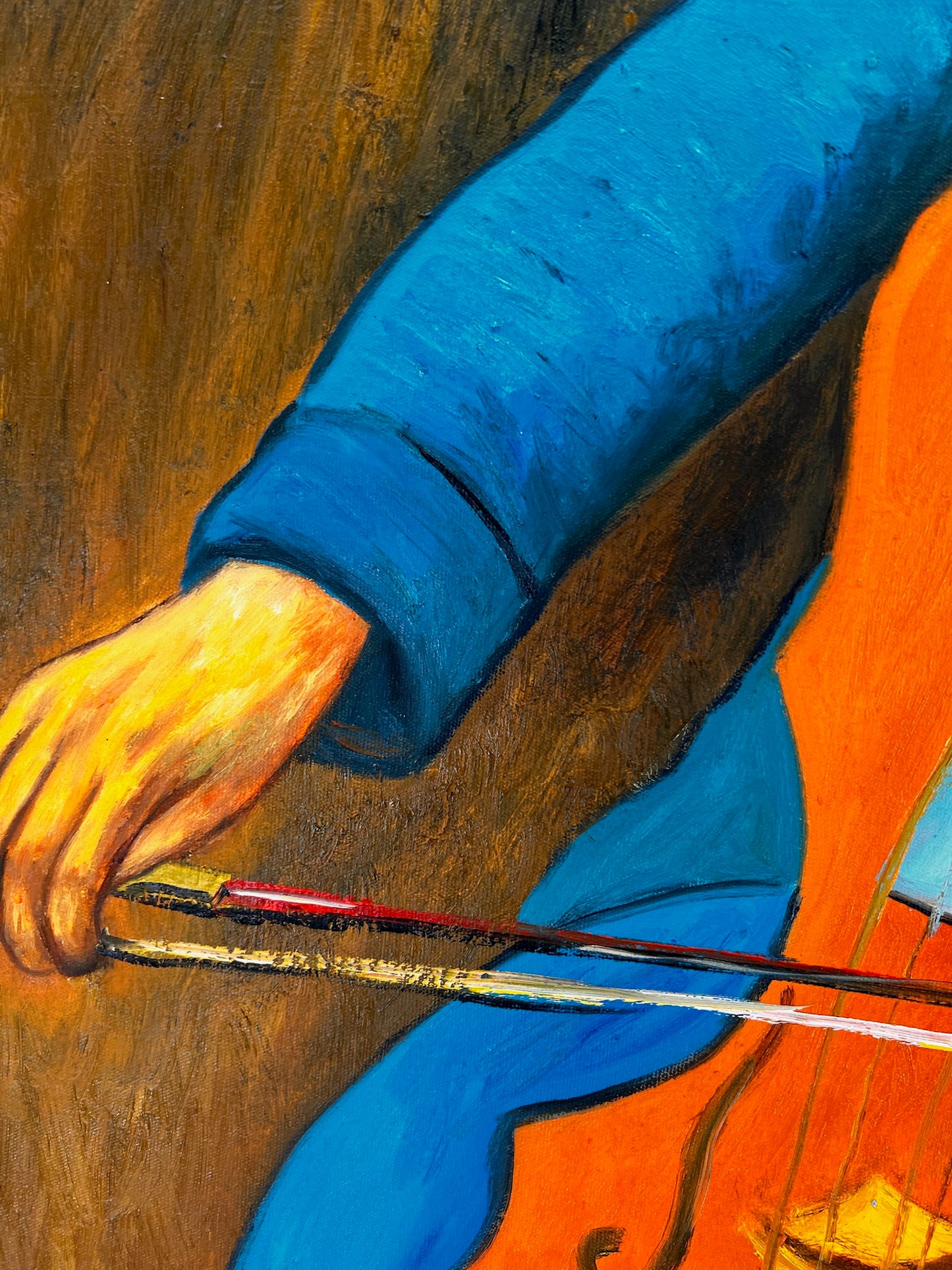 Retrato de un Violonchelista – Pintura al Óleo Postimpresionista Pintada a Mano sobre Lienzo (60 × 80 cm)