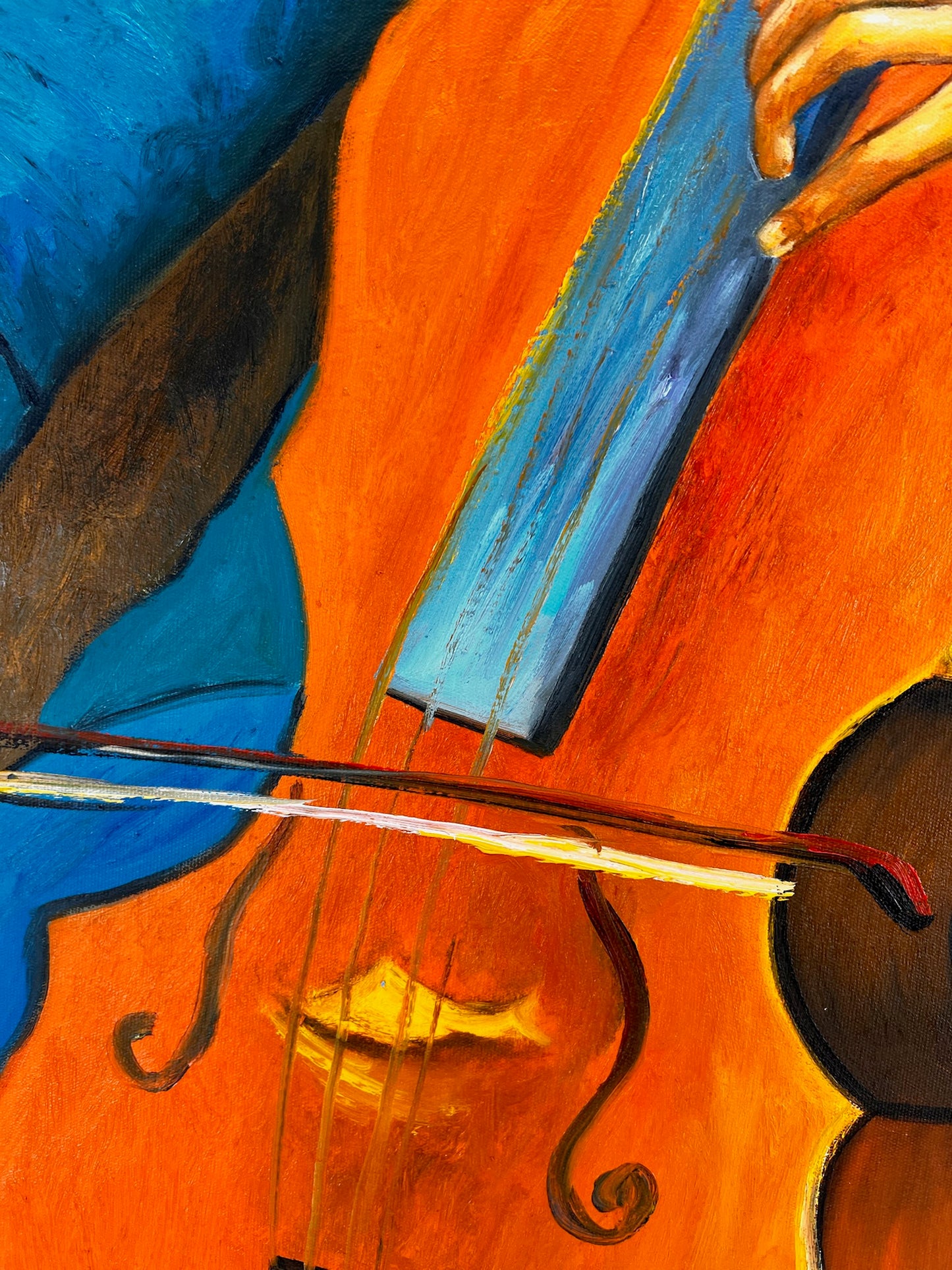 Retrato de un Violonchelista – Pintura al Óleo Postimpresionista Pintada a Mano sobre Lienzo (60 × 80 cm)