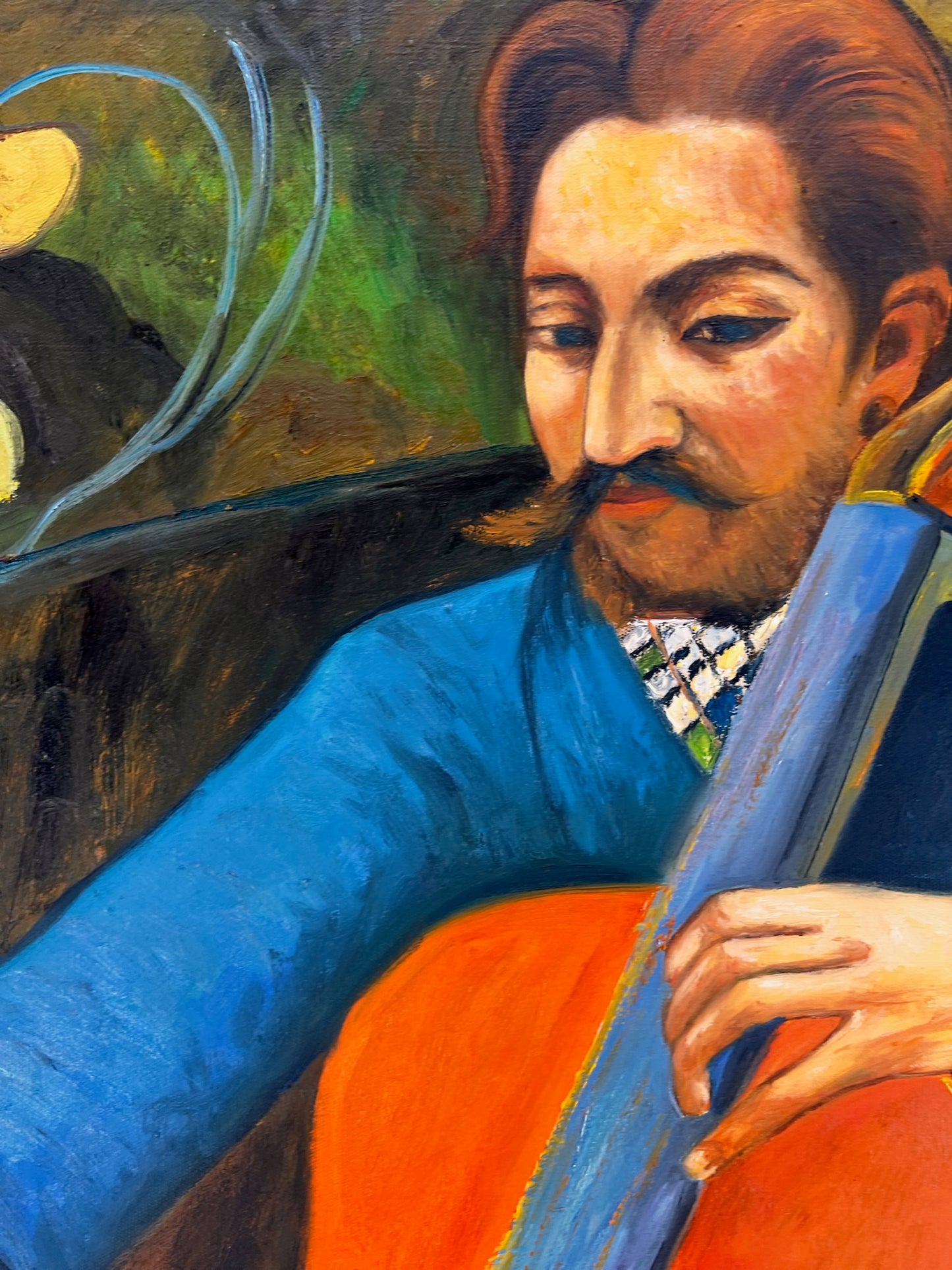 Retrato de un Violonchelista – Pintura al Óleo Postimpresionista Pintada a Mano sobre Lienzo (60 × 80 cm)