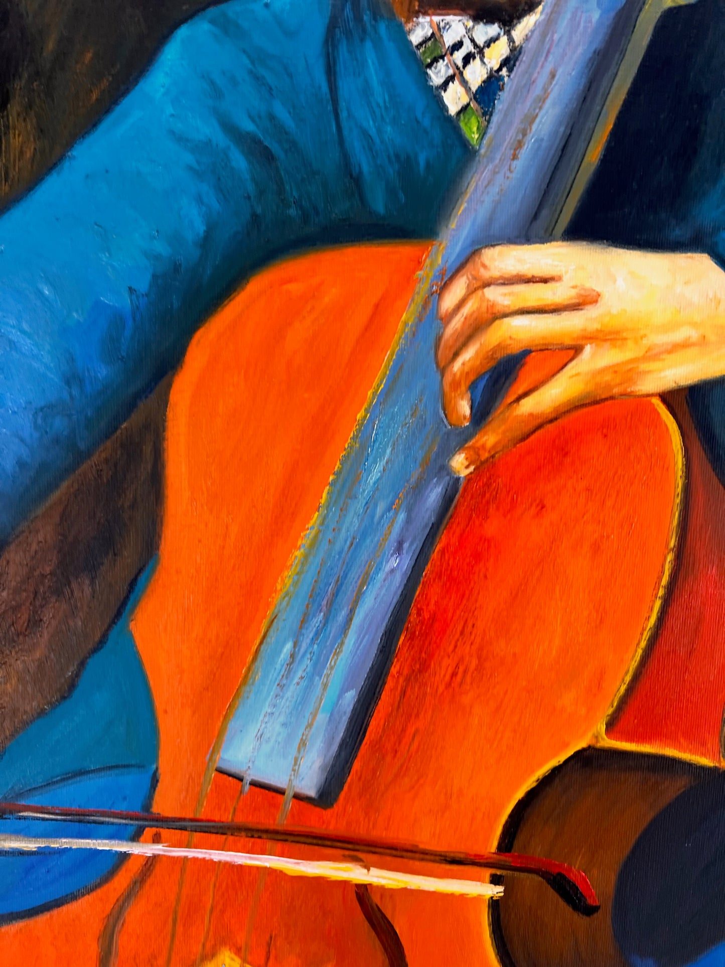Retrato de un Violonchelista – Pintura al Óleo Postimpresionista Pintada a Mano sobre Lienzo (60 × 80 cm)
