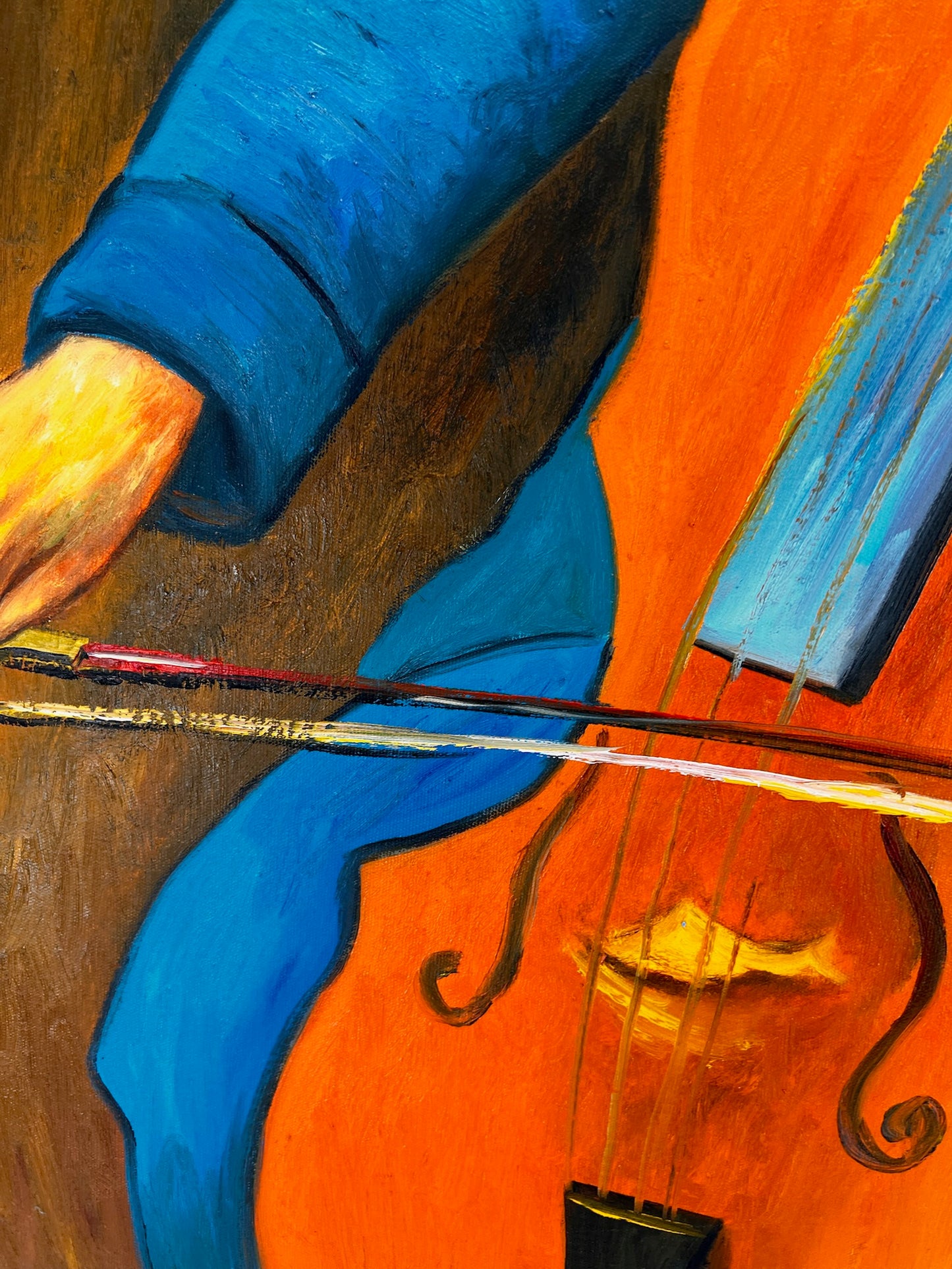 Retrato de un Violonchelista – Pintura al Óleo Postimpresionista Pintada a Mano sobre Lienzo (60 × 80 cm)