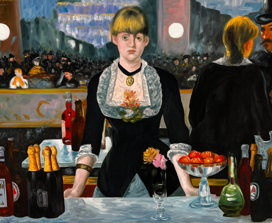 Un Bar aux Folies-Bergère – Pintura al óleo impresionista pintada a mano sobre lienzo (64 × 80 cm)