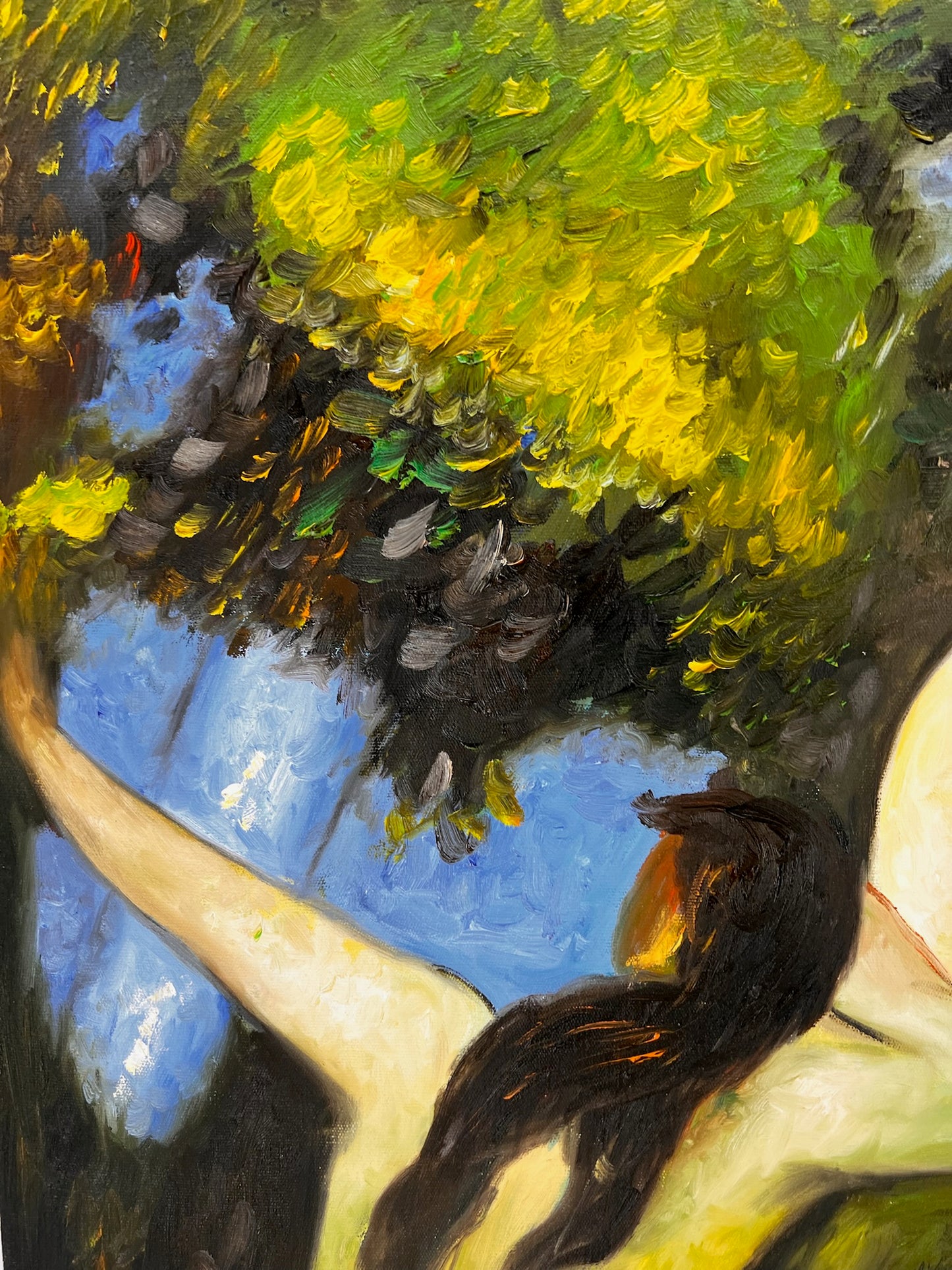 Baigneuses (según Paul Cézanne) – Óleo sobre lienzo postimpresionista pintado a mano (64 × 80 cm)