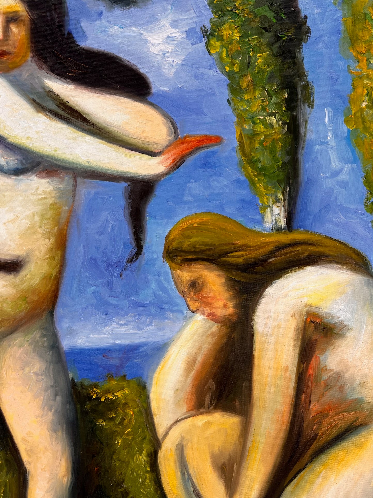 Baigneuses (según Paul Cézanne) – Óleo sobre lienzo postimpresionista pintado a mano (64 × 80 cm)