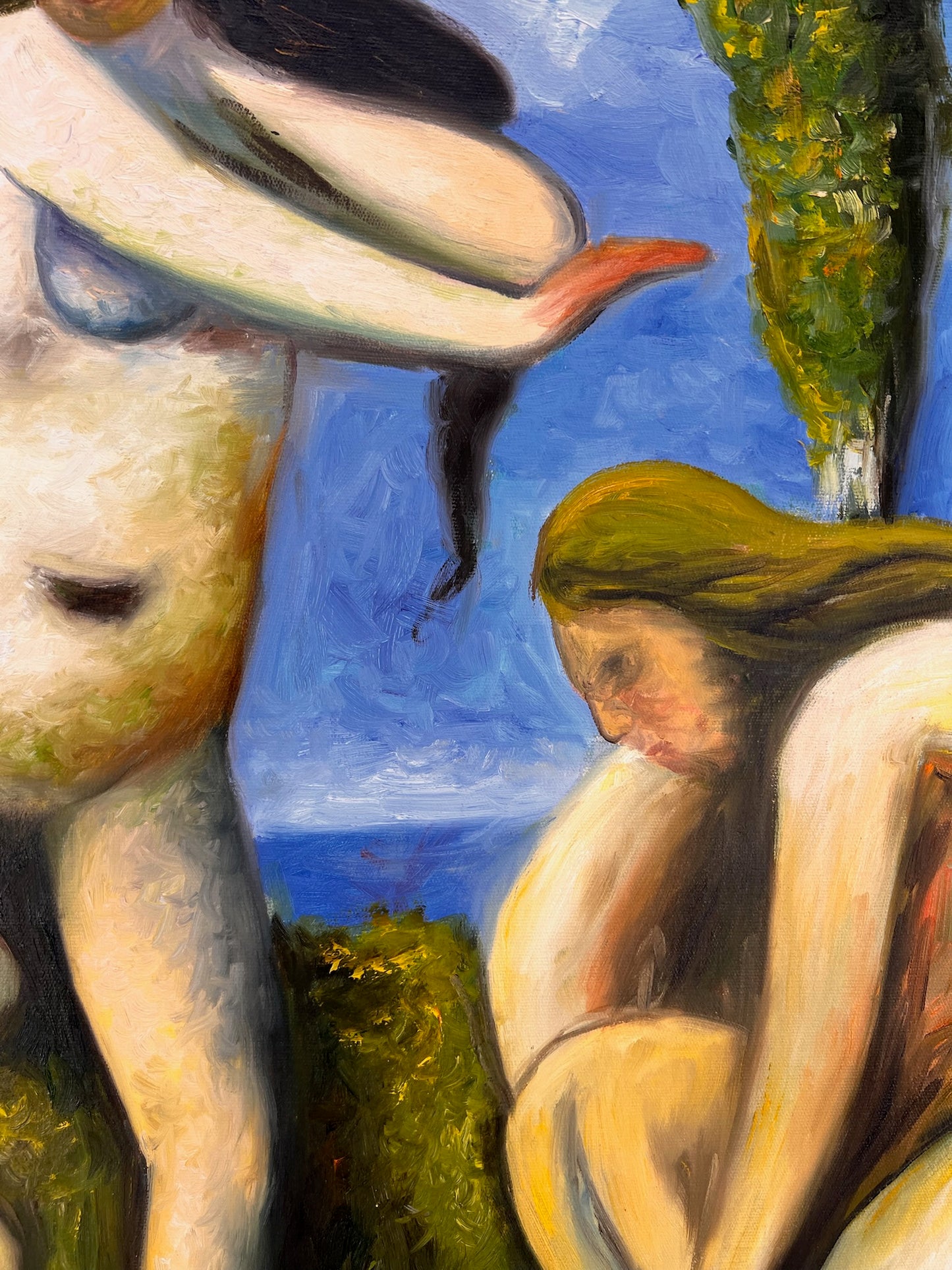 Baigneuses (según Paul Cézanne) – Óleo sobre lienzo postimpresionista pintado a mano (64 × 80 cm)