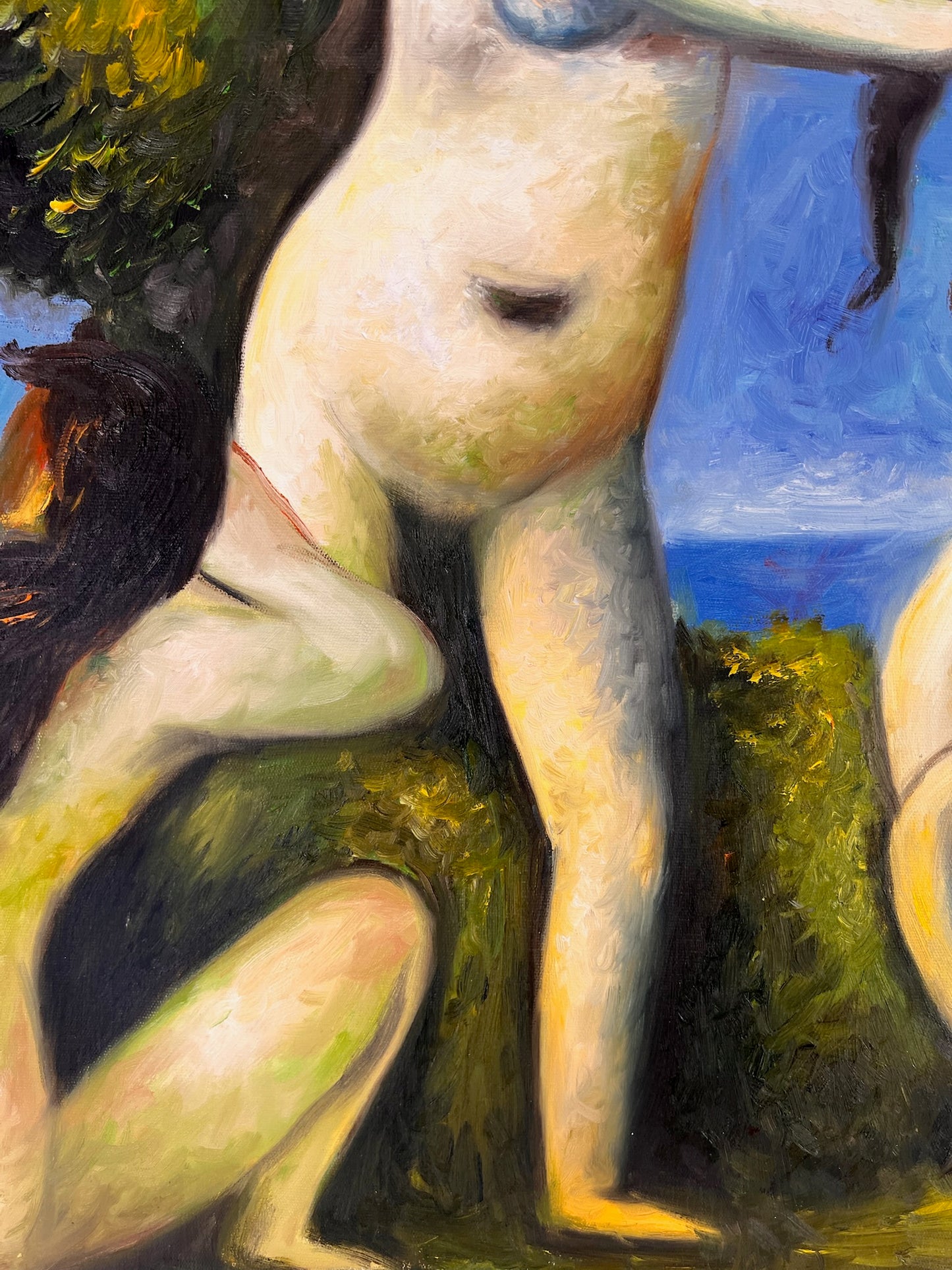 Baigneuses (según Paul Cézanne) – Óleo sobre lienzo postimpresionista pintado a mano (64 × 80 cm)