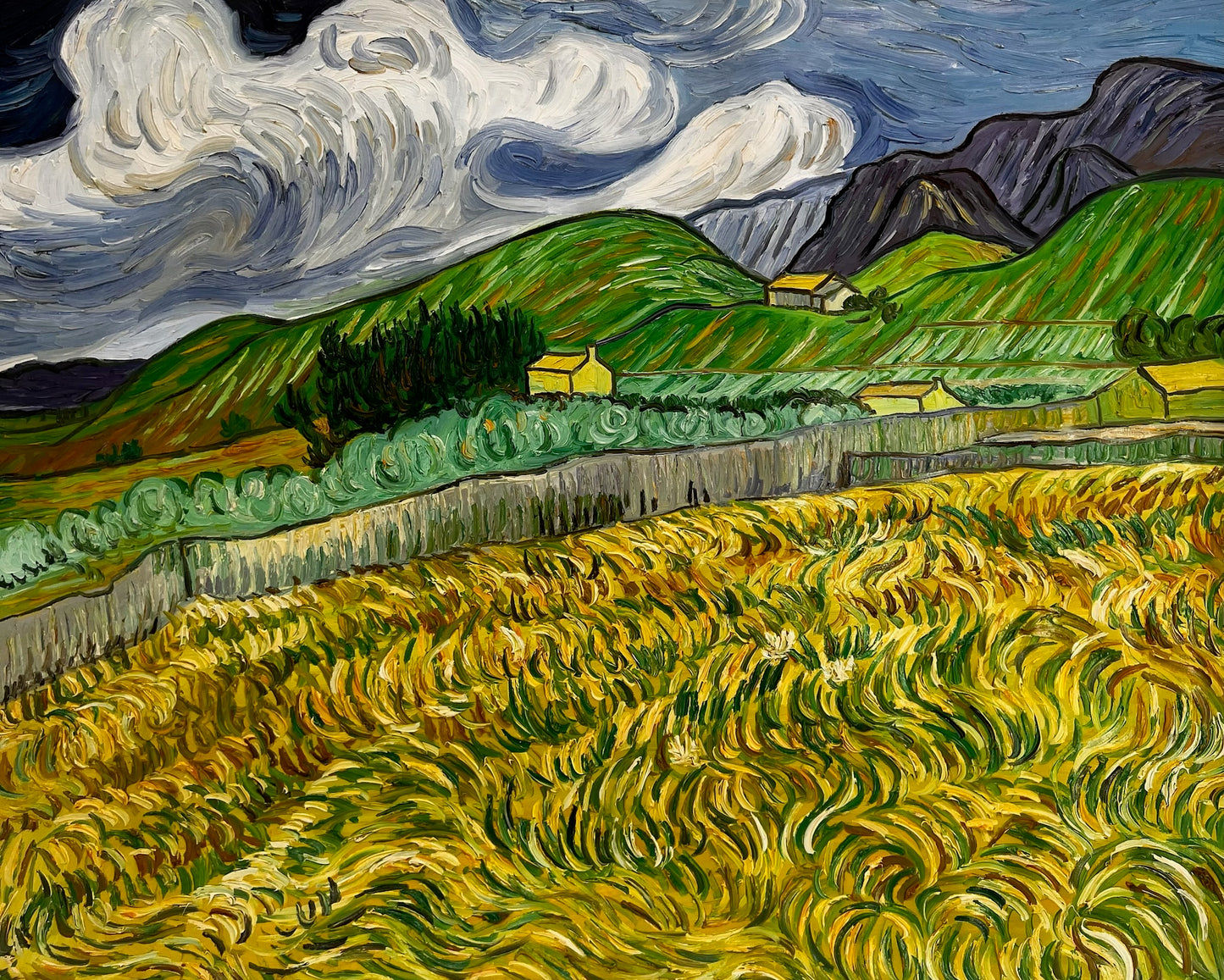 Pintura al óleo pintada a mano de Van Gogh: Paisaje detrás del hospital Saint-Paul (70 × 88,1 cm lienzo enrollado)
