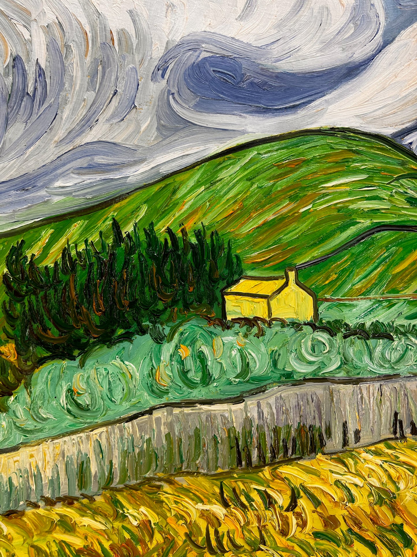 Pintura al óleo pintada a mano de Van Gogh: Paisaje detrás del hospital Saint-Paul (70 × 88,1 cm lienzo enrollado)