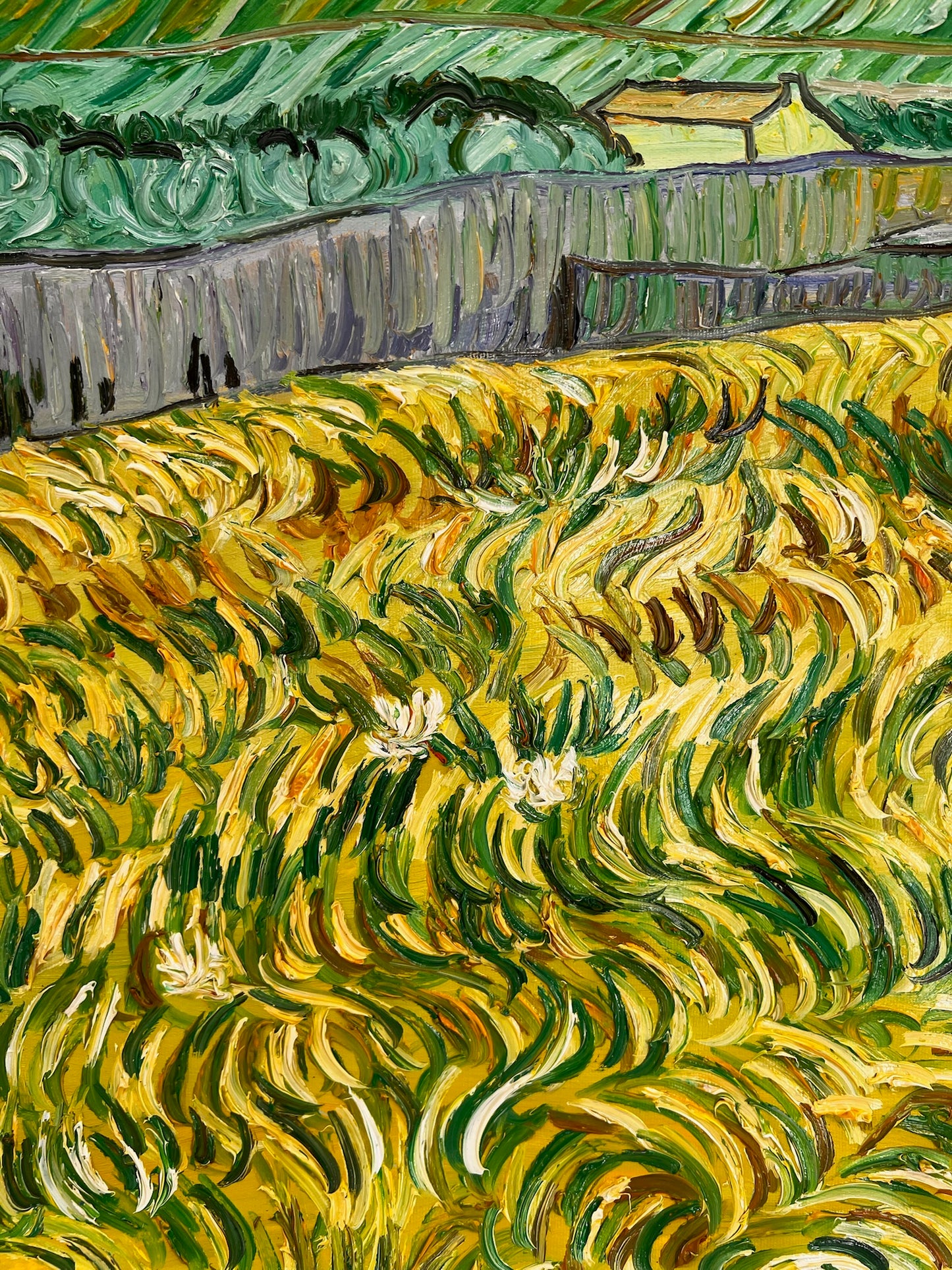 Pintura al óleo pintada a mano de Van Gogh: Paisaje detrás del hospital Saint-Paul (70 × 88,1 cm lienzo enrollado)