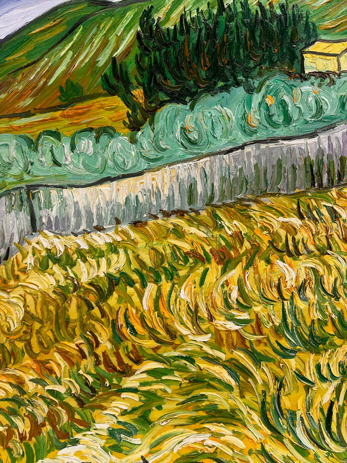 Pintura al óleo pintada a mano de Van Gogh: Paisaje detrás del hospital Saint-Paul (70 × 88,1 cm lienzo enrollado)