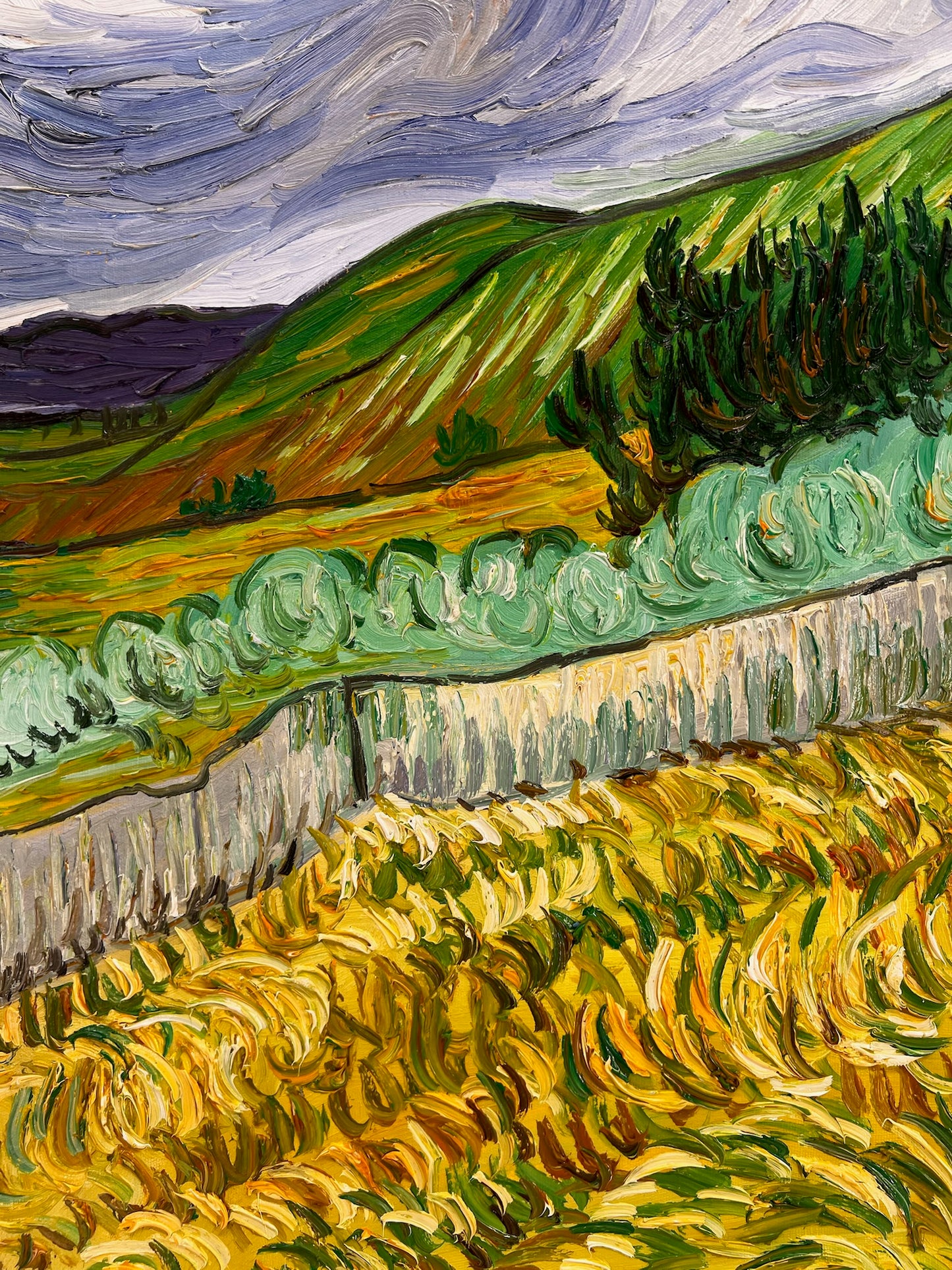 Pintura al óleo pintada a mano de Van Gogh: Paisaje detrás del hospital Saint-Paul (70 × 88,1 cm lienzo enrollado)
