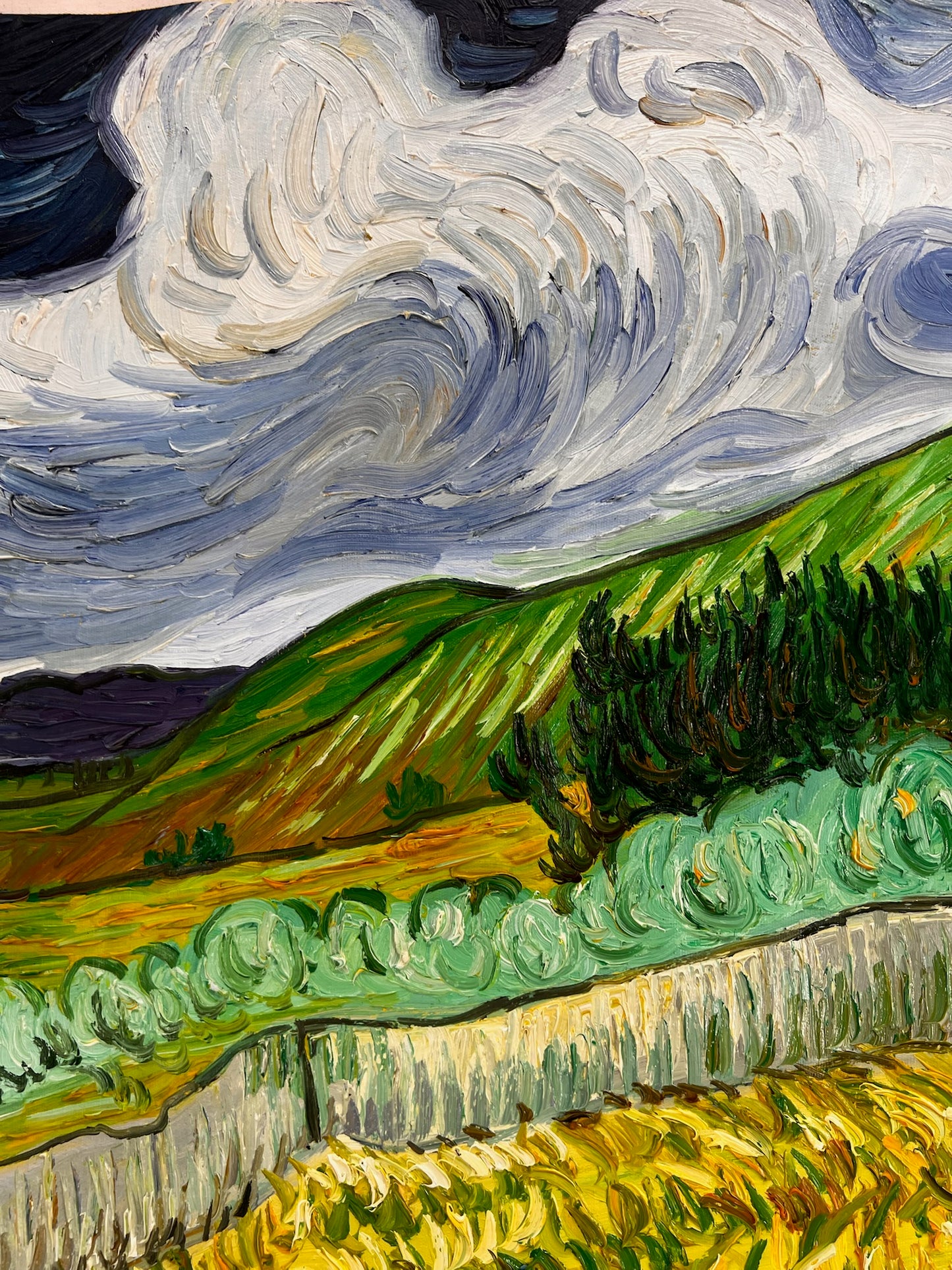 Pintura al óleo pintada a mano de Van Gogh: Paisaje detrás del hospital Saint-Paul (70 × 88,1 cm lienzo enrollado)