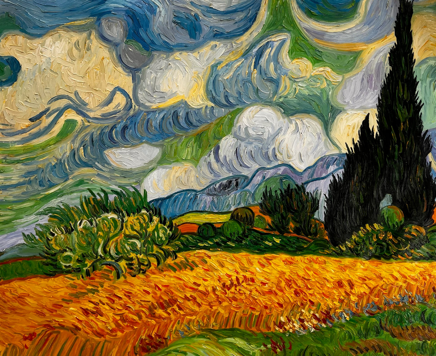 Pintura a mano de Van Gogh Campo de trigo con cipreses: pintura al óleo postimpresionista sobre lienzo