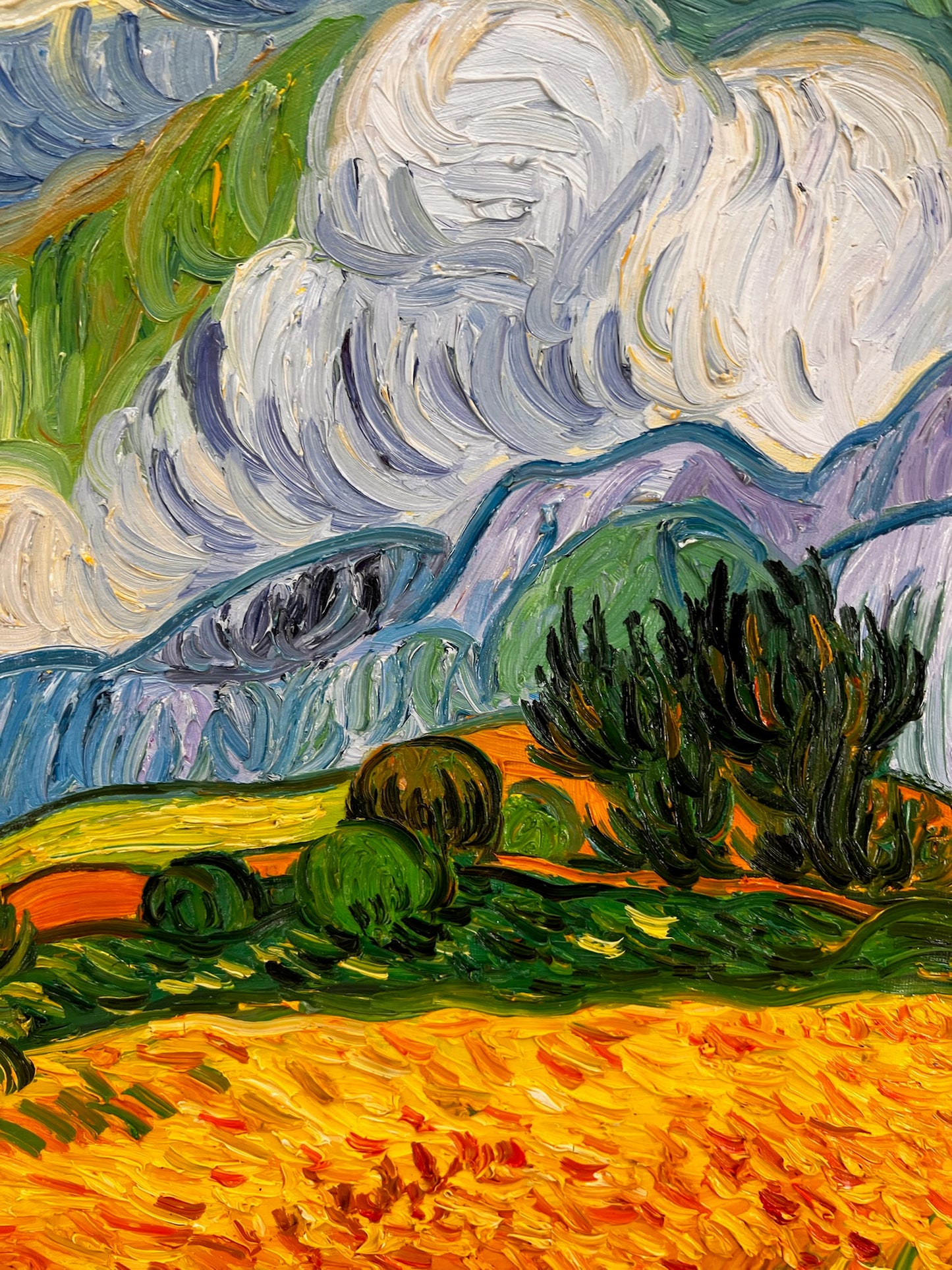 Pintura a mano de Van Gogh Campo de trigo con cipreses: pintura al óleo postimpresionista sobre lienzo