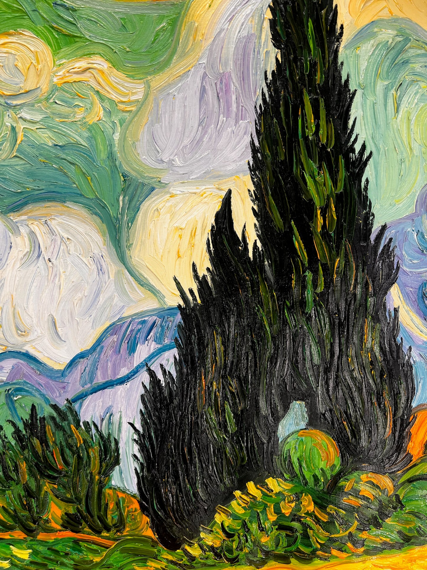 Pintura a mano de Van Gogh Campo de trigo con cipreses: pintura al óleo postimpresionista sobre lienzo