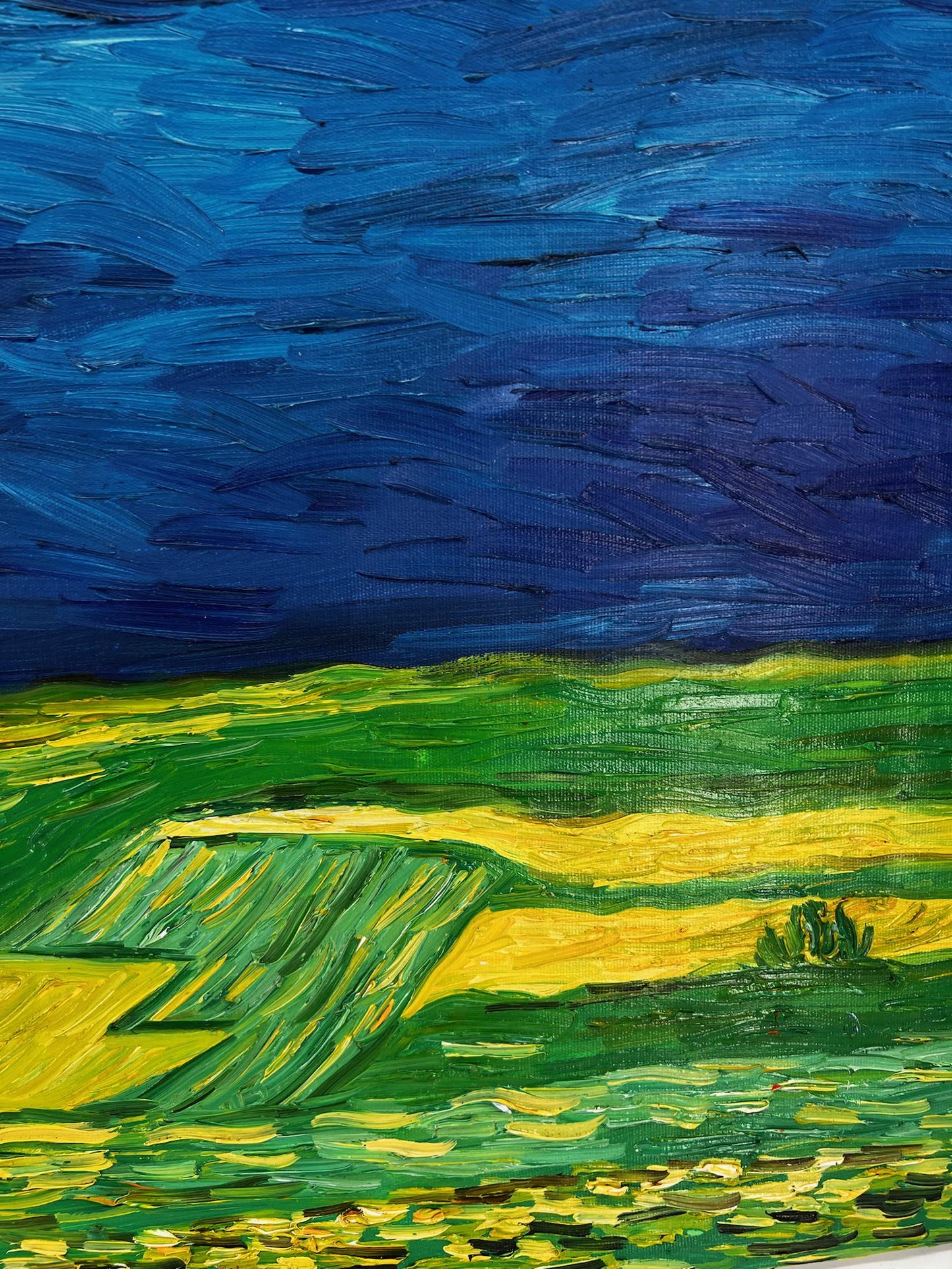 Pintura al óleo postimpresionista de Van Gogh Campo de trigo bajo cielos amenazantes: pintura al óleo pintada a mano